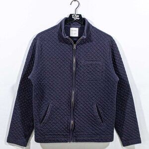 Billy Reid Navy Quilted Zip Up Sweater